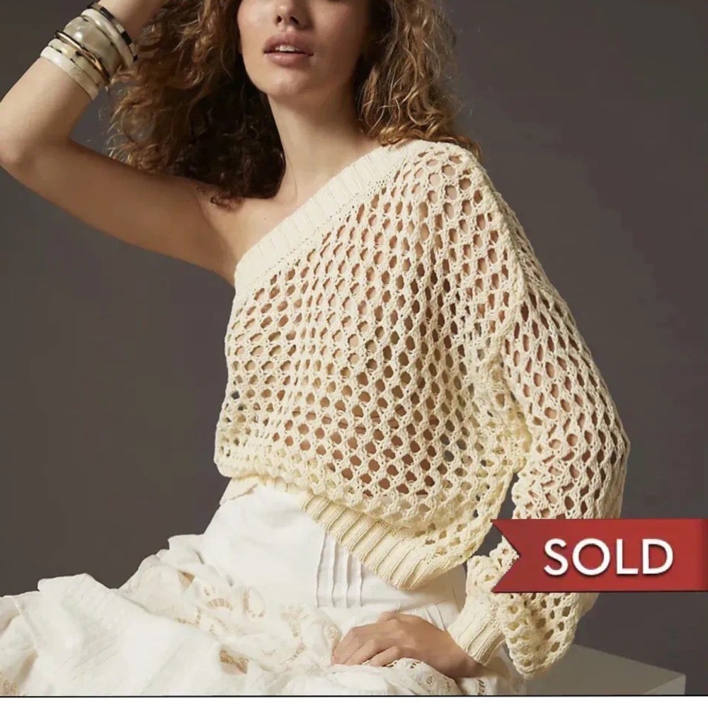 Mauve by Anthropologie One-Shoulder Crochet Layer top in cream NWOT - Picture 1 of 16